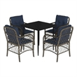 Bowery Hill Contemporary 5 Piece Poly Rattan Garden Dining Set in Black
