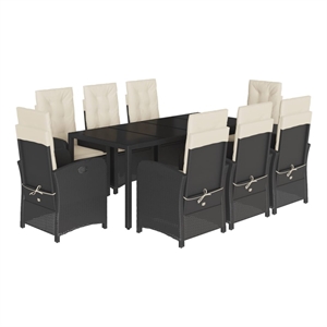 Bowery Hill 9 Piece Rattan Garden Dining Set in Black/Cream White