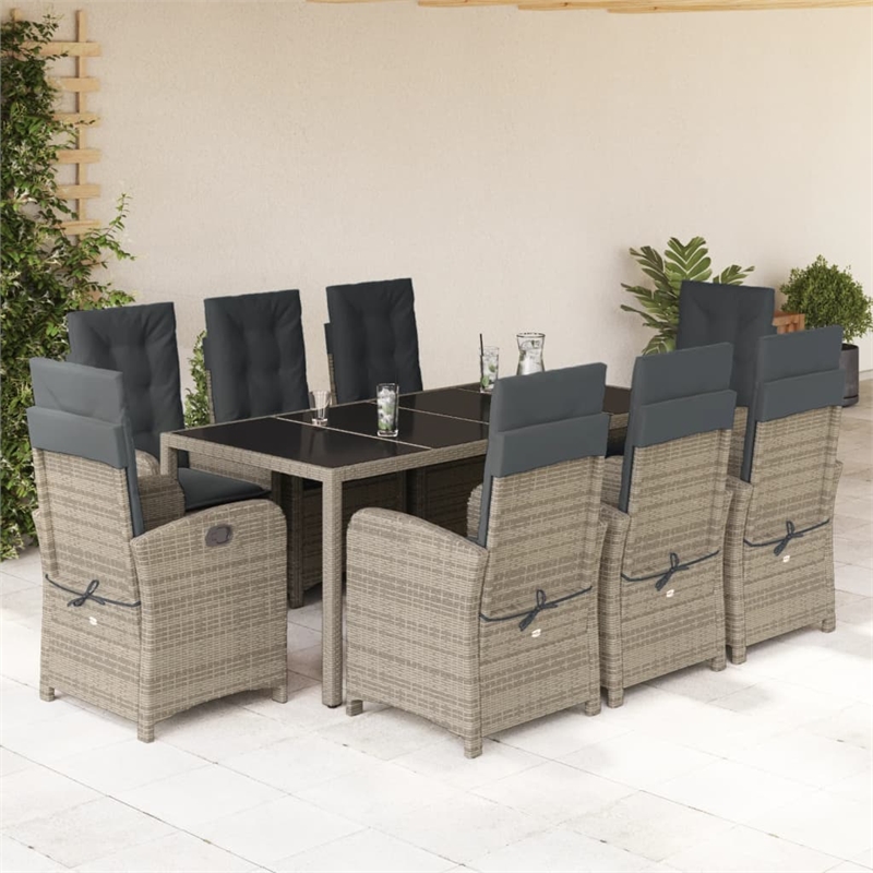 Bowery Hill Contemporary 9 Piece Rattan Garden Dining Set in Gray