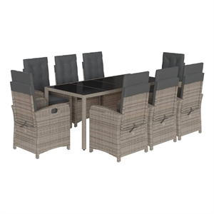 Bowery Hill Contemporary 9 Piece Rattan Garden Dining Set in Gray