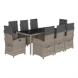 Bowery Hill Contemporary 9 Piece Rattan Garden Dining Set in Gray