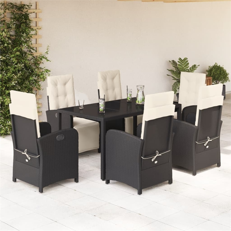 Bowery Hill Contemporary 7 Piece Poly Rattan Garden Dining Set in Black