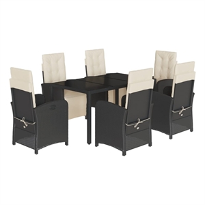 Bowery Hill Contemporary 7 Piece Poly Rattan Garden Dining Set in Black