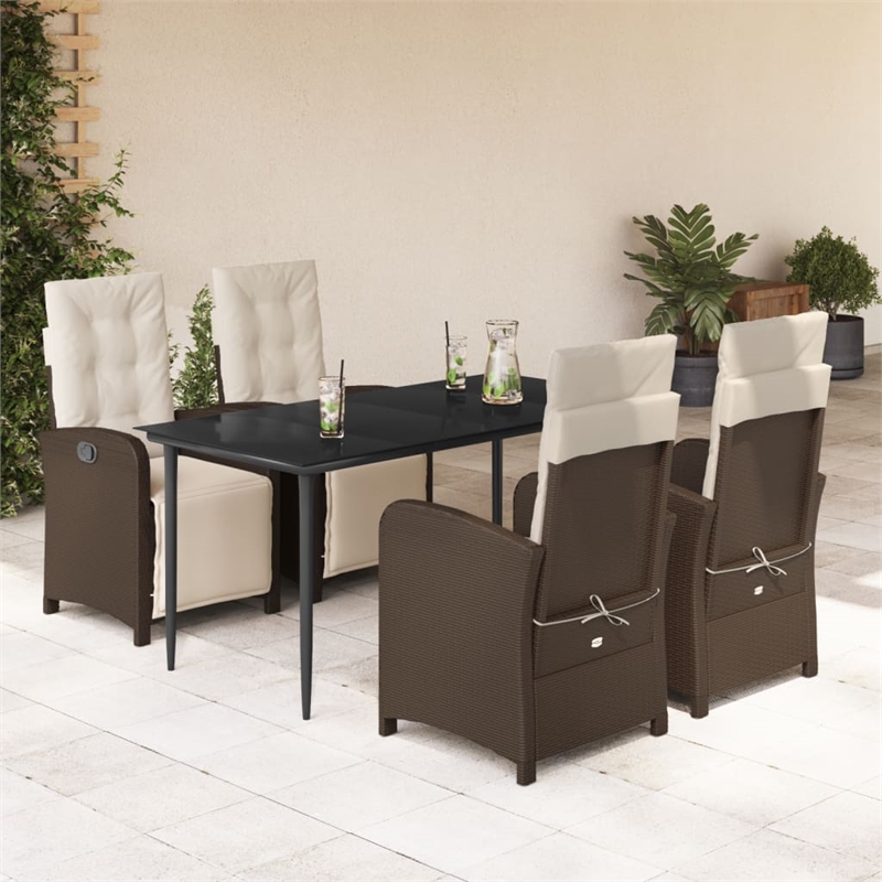 Bowery Hill Poly Rattan Garden Dining Set in Brown/Cream white