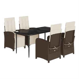 Bowery Hill Poly Rattan Garden Dining Set in Brown/Cream white