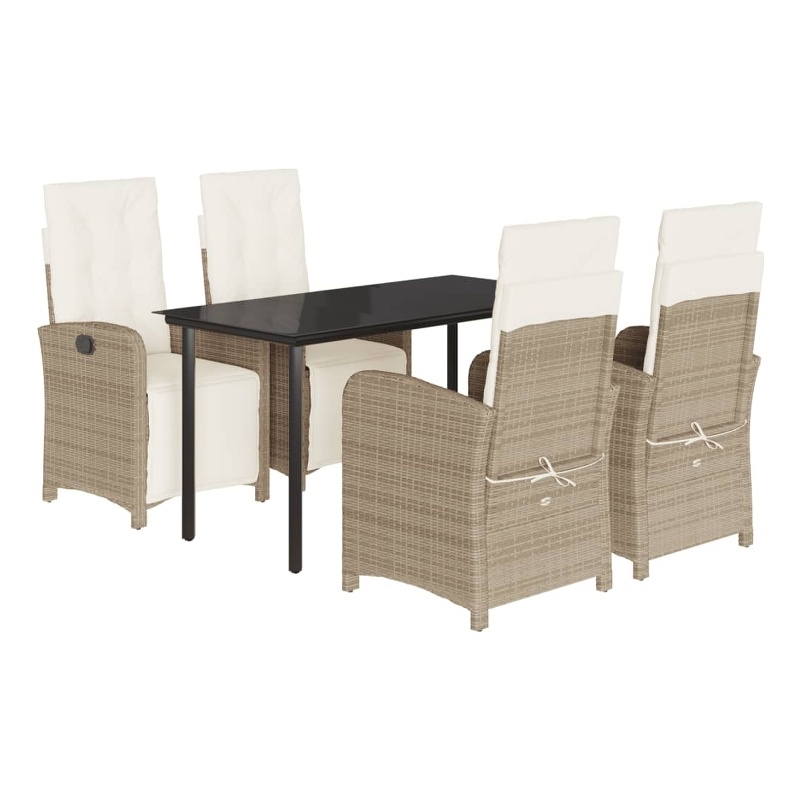 Bowery Hill Contemporary 5 Piece Poly Rattan Garden Dining Set in Black