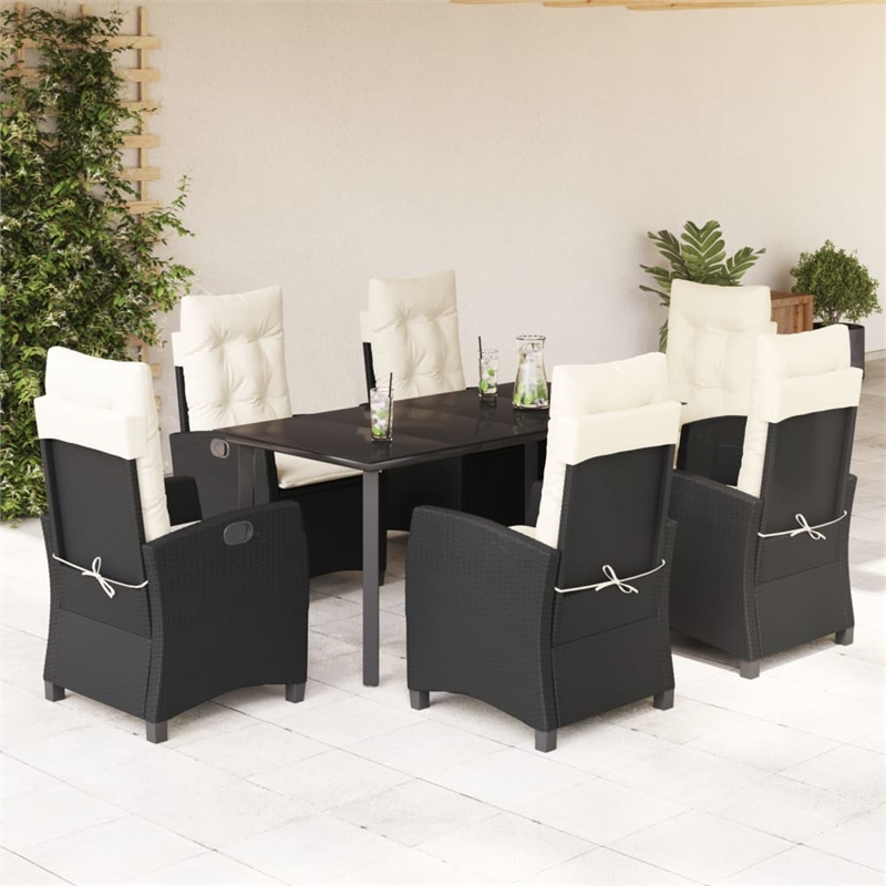 Bowery Hill Contemporary 7 Piece Poly Rattan Patio Dining Set in Black
