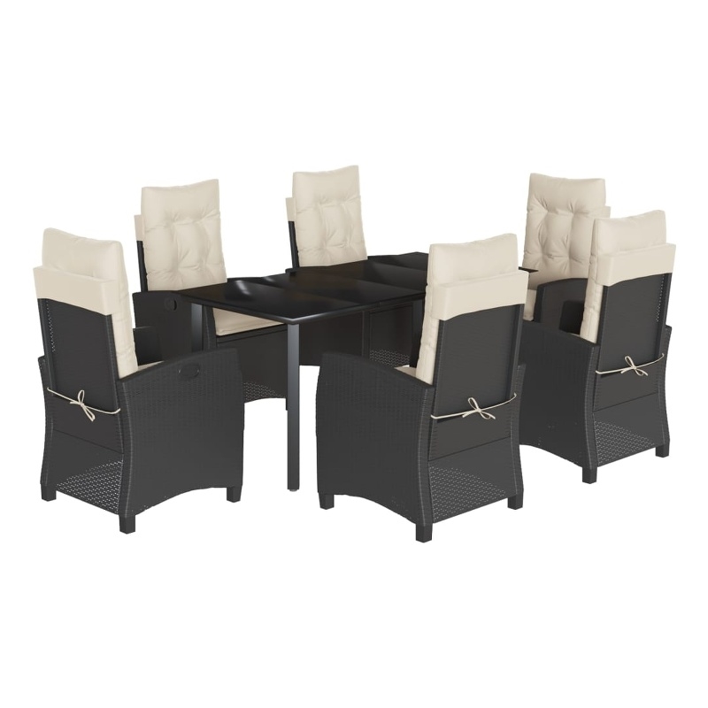 Bowery Hill Contemporary 7 Piece Poly Rattan Patio Dining Set in Black