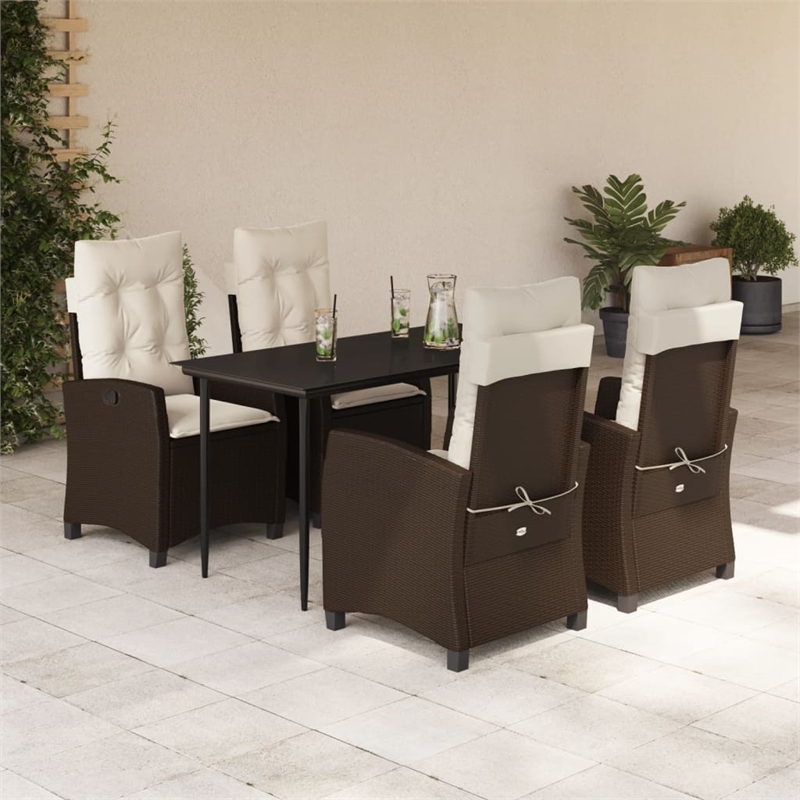 Bowery Hill Contemporary 5 Piece Rattan Garden Dining Set in Black