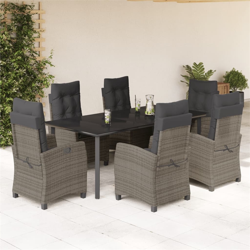 Bowery Hill Contemporary 7 Piece Poly Rattan Garden Dining Set in Black