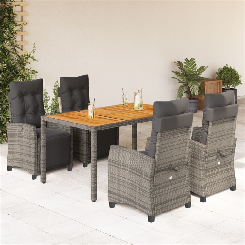 Bowery Hill Contemporary 5 Piece Poly Rattan Garden Dining Set in Gray