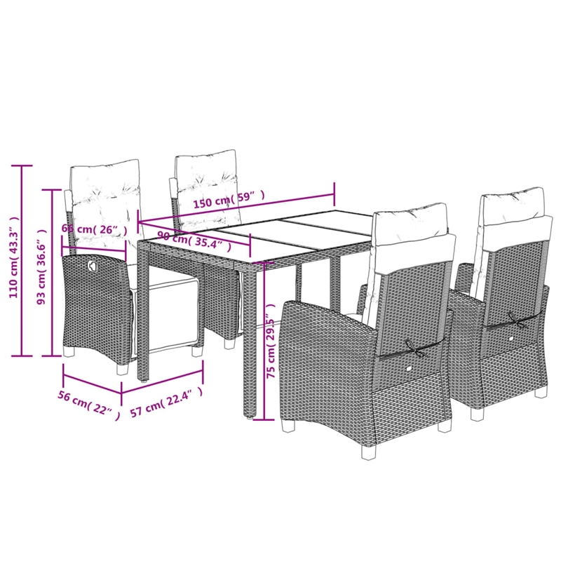 Bowery Hill Contemporary 5 Piece Poly Rattan Garden Dining Set in Gray