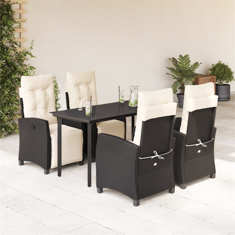 Bowery Hill Contemporary Poly Rattan Garden Dining Set in Black