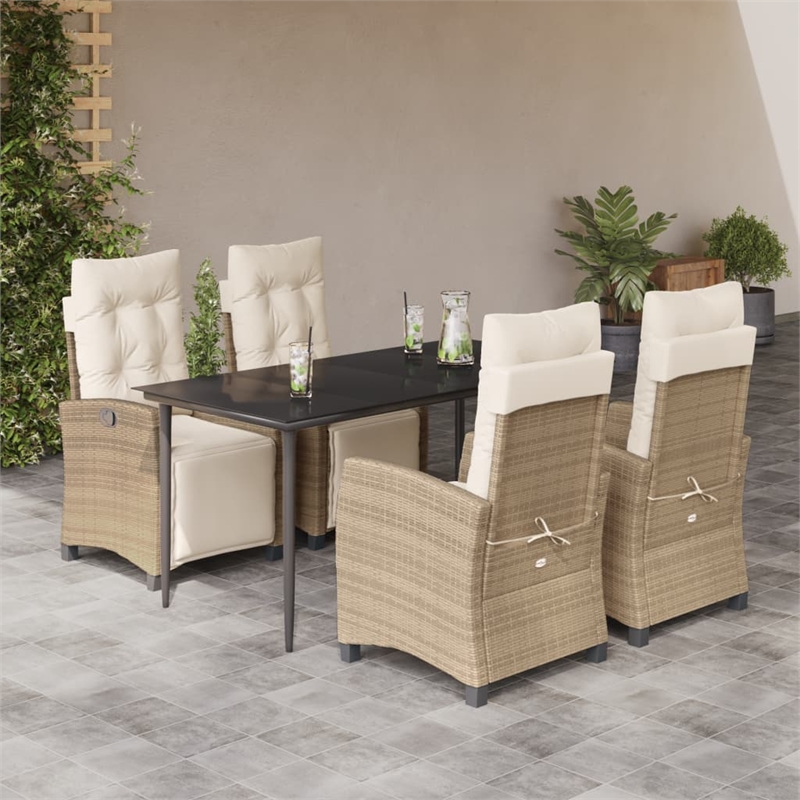 Bowery Hill Contemporary 5 Piece Poly Rattan Garden Dining Set in Beige