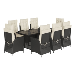 Bowery Hill 9 Piece Poly Rattan Garden Dining Set in Black/Cream White