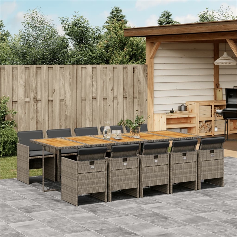Bowery Hill Contemporary 11 Piece Poly Rattan Patio Dining Set in Gray