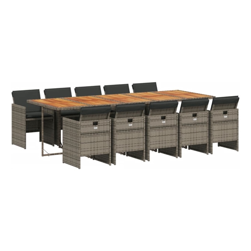 Bowery Hill Contemporary 11 Piece Poly Rattan Patio Dining Set in Gray