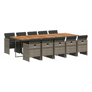 Bowery Hill Contemporary 11 Piece Poly Rattan Patio Dining Set in Gray