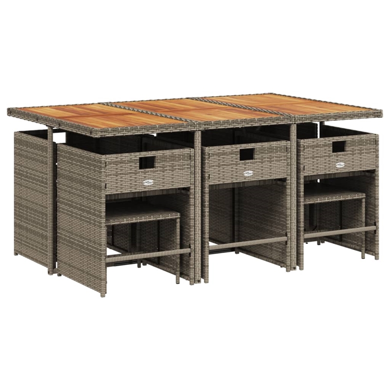 Bowery Hill Contemporary 11 Piece Poly Rattan Patio Dining Set in Gray
