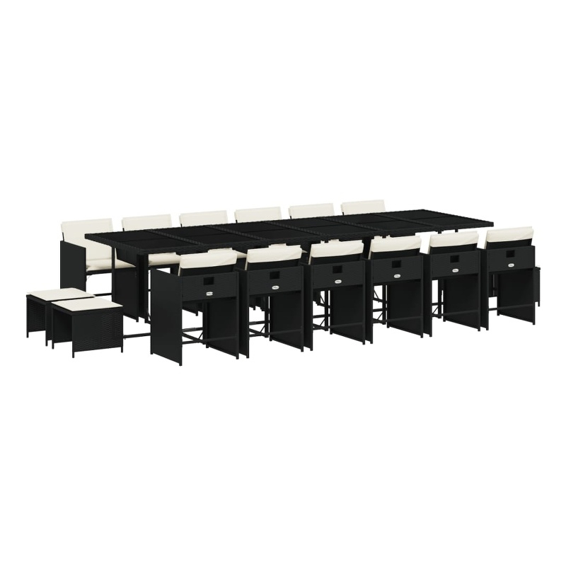 Bowery Hill Contemporary 17 Piece Rattan Patio Dining Set in Black