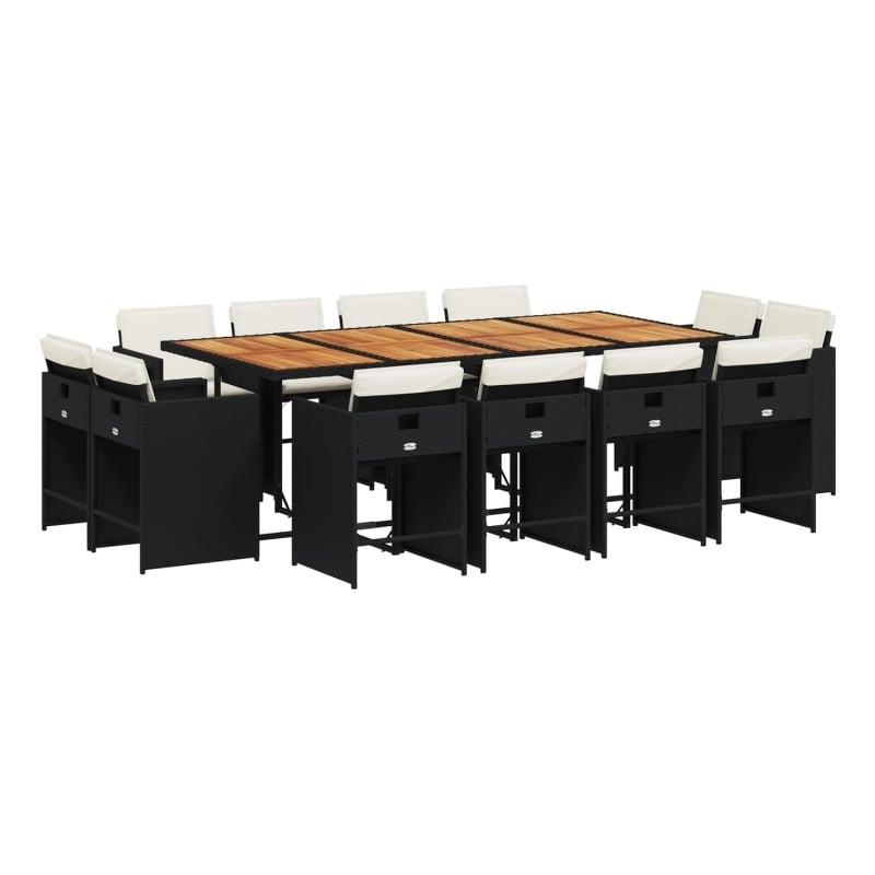 Bowery Hill 12 Piece Poly Rattan Patio Dining Set in Brown/Cream white/Black