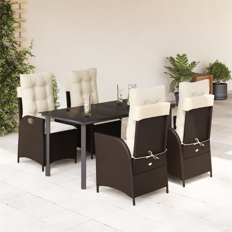 Bowery Hill Contemporary 5 Piece Poly Rattan Garden Dining Set in Black