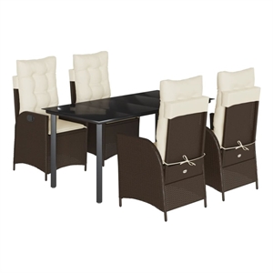 Bowery Hill Contemporary 5 Piece Poly Rattan Garden Dining Set in Black