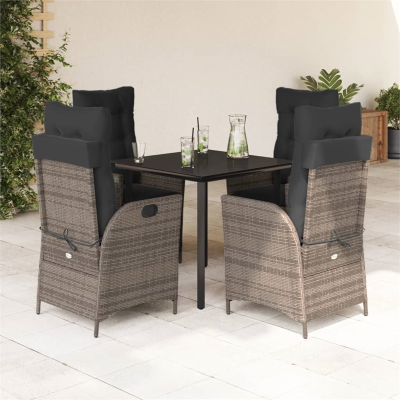 Bowery Hill Contemporary 5 Piece Poly Rattan Garden Dining Set in Black