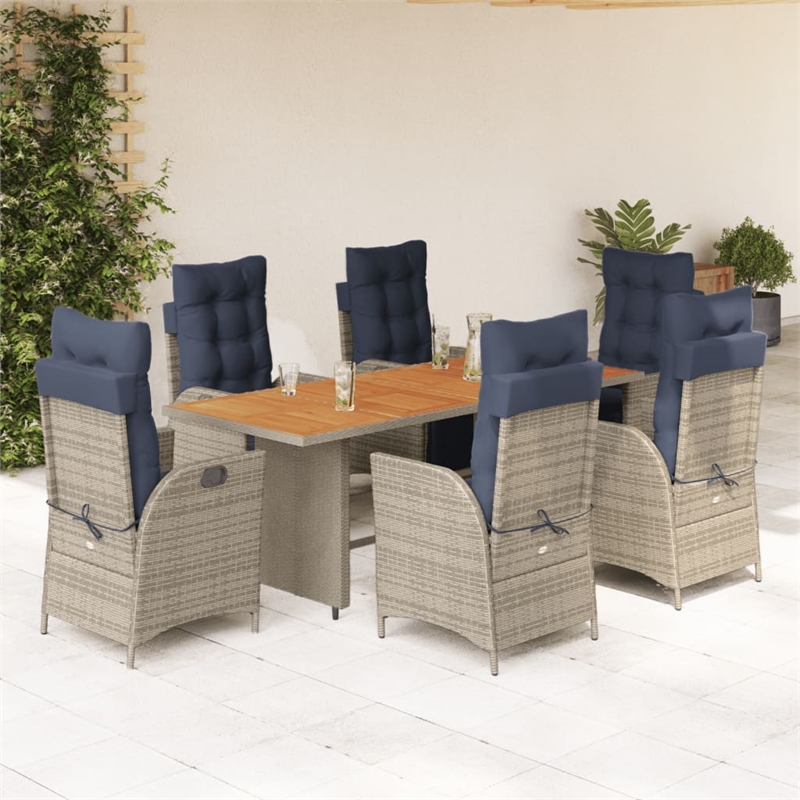 Bowery Hill Contemporary 7 Piece Poly Rattan Garden Dining Set in Gray