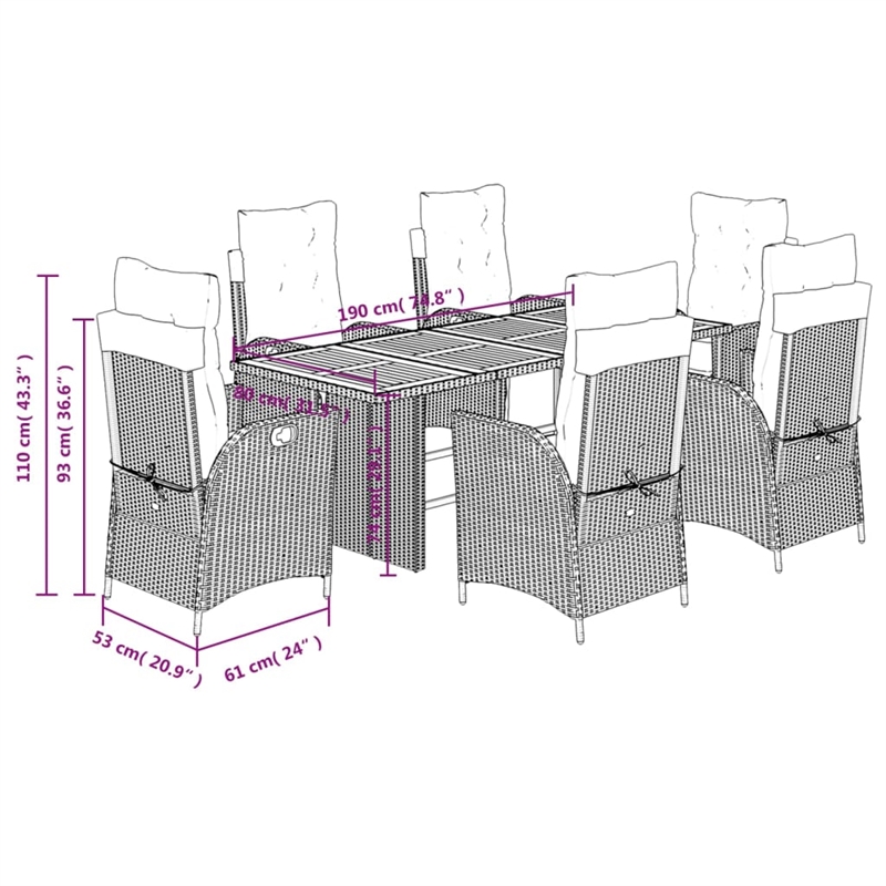 Bowery Hill Contemporary 7 Piece Poly Rattan Garden Dining Set in Gray