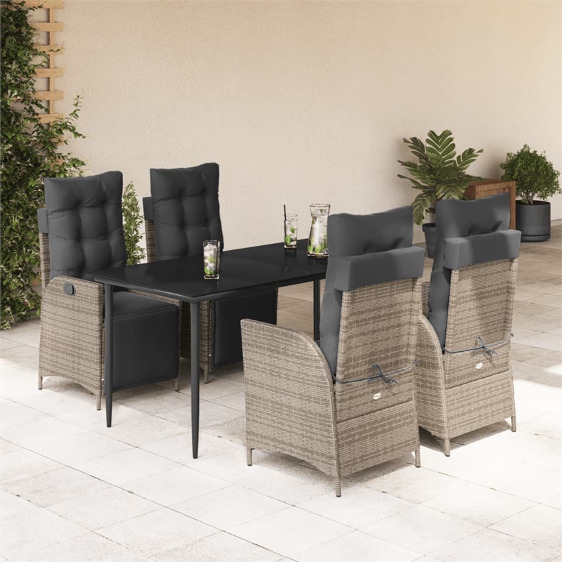 Bowery Hill Contemporary 5 Piece Rattan Garden Dining Set in Black