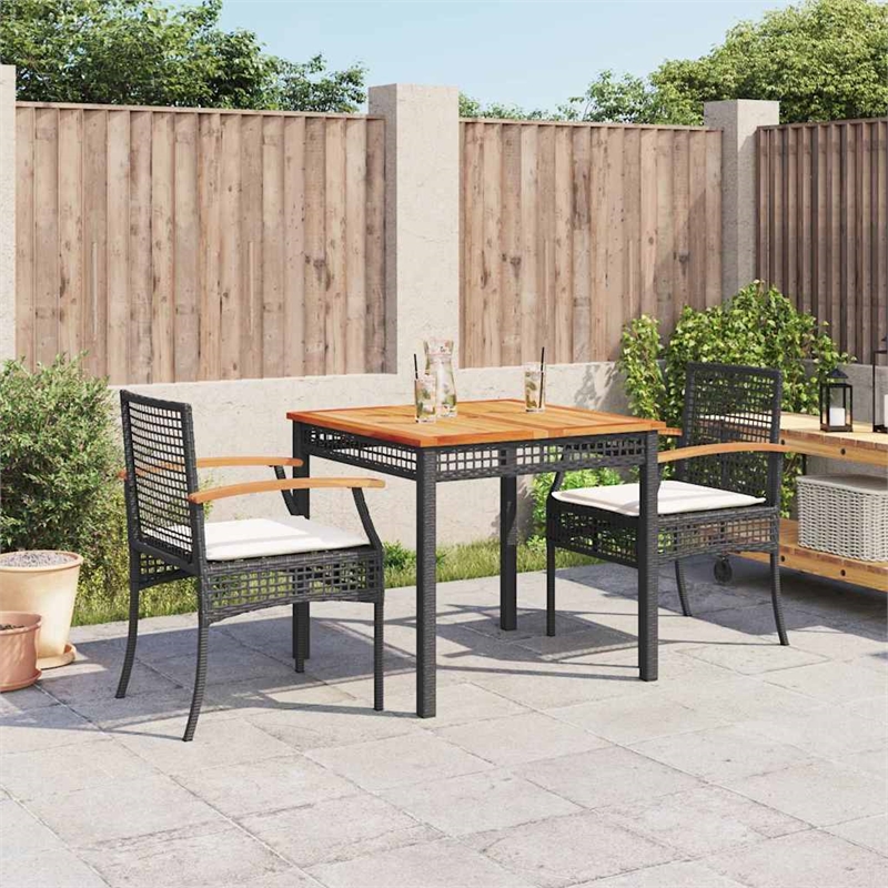 Bowery Hill 3 Piece Poly Rattan Garden Dining Set in Black/Cream White