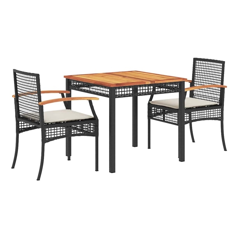 Bowery Hill 3 Piece Poly Rattan Garden Dining Set in Black/Cream White