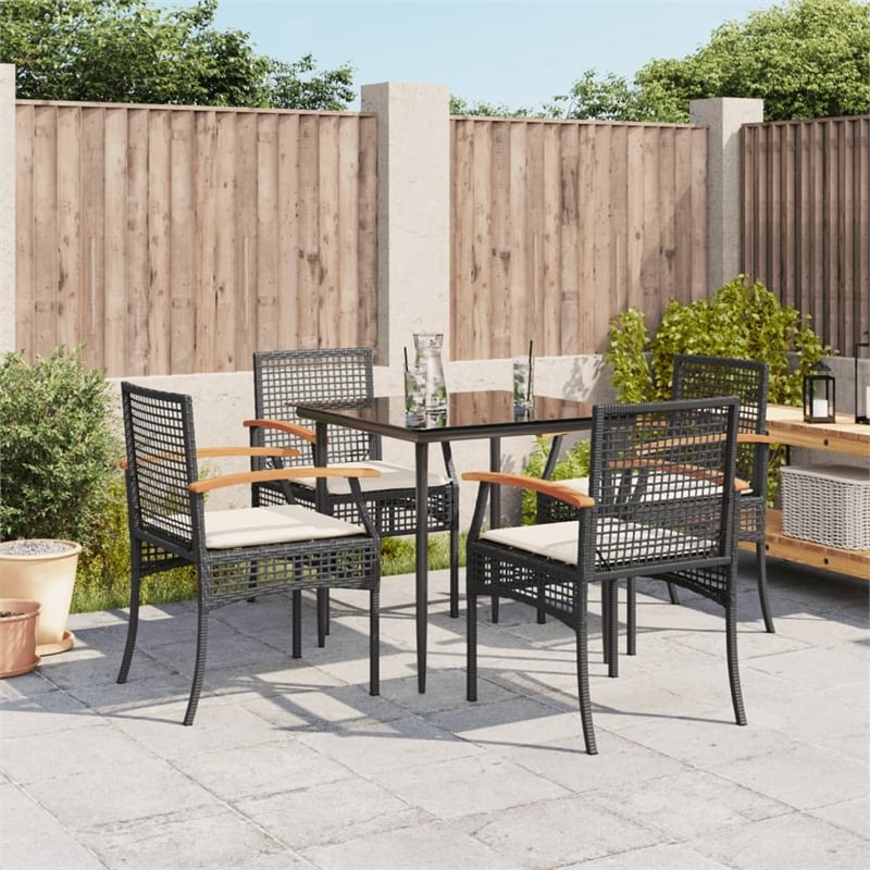 Bowery Hill 5 Piece Poly Rattan Garden Dining Set in Black/Cream White