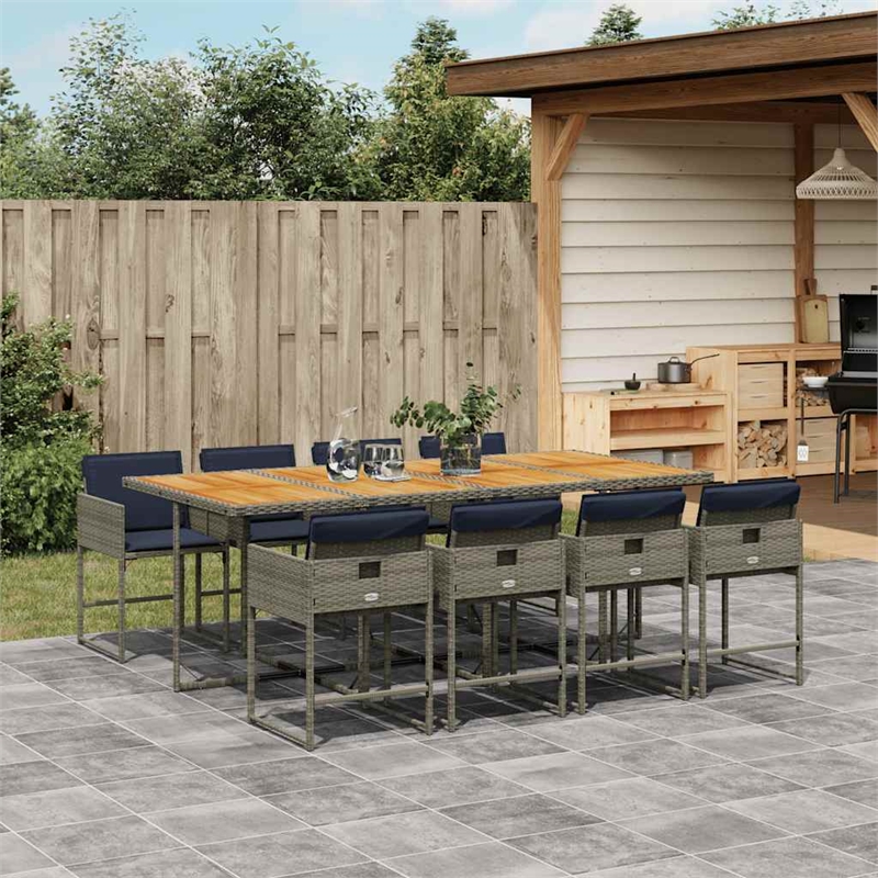 Bowery Hill Contemporary 9 Piece Rattan Garden Dining Set in Gray/Brown