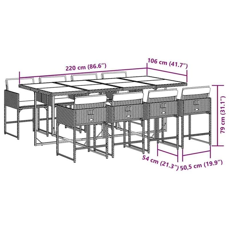 Bowery Hill Contemporary 9 Piece Rattan Garden Dining Set in Gray/Brown