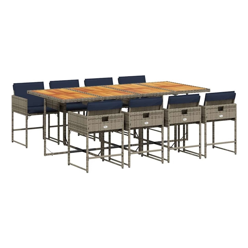 Bowery Hill Contemporary 9 Piece Rattan Garden Dining Set in Gray/Brown