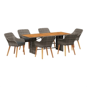 Bowery Hill 7 Piece Poly Rattan Garden Dining Set with Cushions in Gray