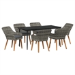 Bowery Hill 7 Piece Poly Rattan Garden Dining Set with Cushions in Gray