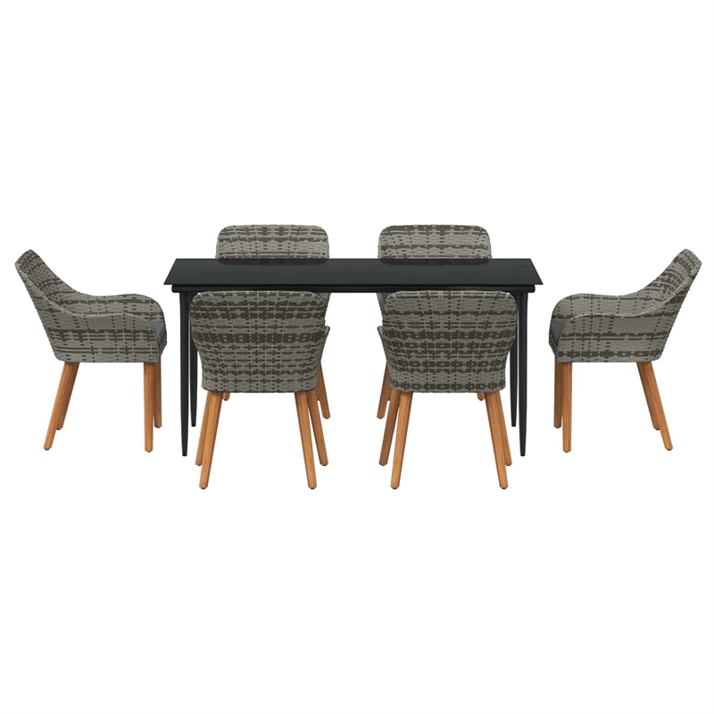 Bowery Hill 7 Piece Poly Rattan Garden Dining Set with Cushions in Gray