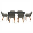 Bowery Hill 7 Piece Poly Rattan Garden Dining Set with Cushions in Gray