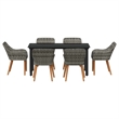 Bowery Hill 7 Piece Poly Rattan Garden Dining Set with Cushions in Gray