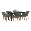 Bowery Hill 7 Piece Poly Rattan Garden Dining Set with Cushions in Gray