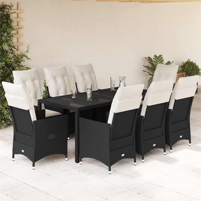 Bowery Hill Contemporary 9 Piece Poly Rattan Garden Dining Set in Black
