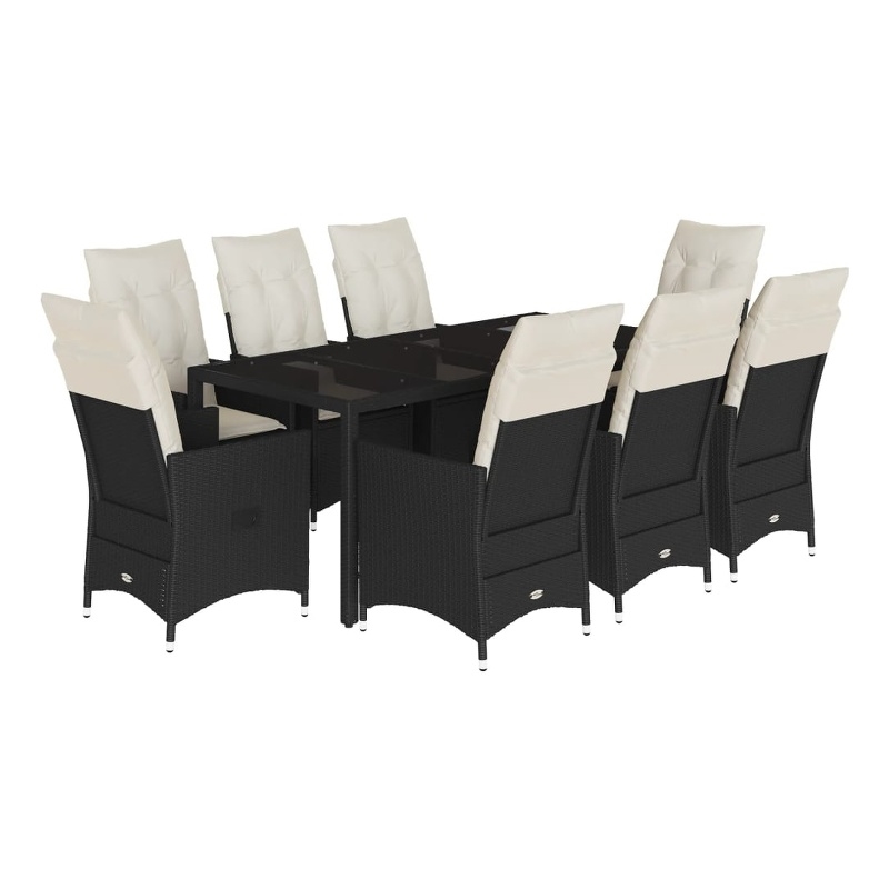 Bowery Hill Contemporary 9 Piece Poly Rattan Garden Dining Set in Black