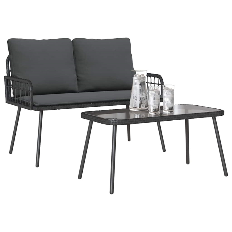 Bowery Hill Poly Rattan Garden Dining Set with Cushions in Black