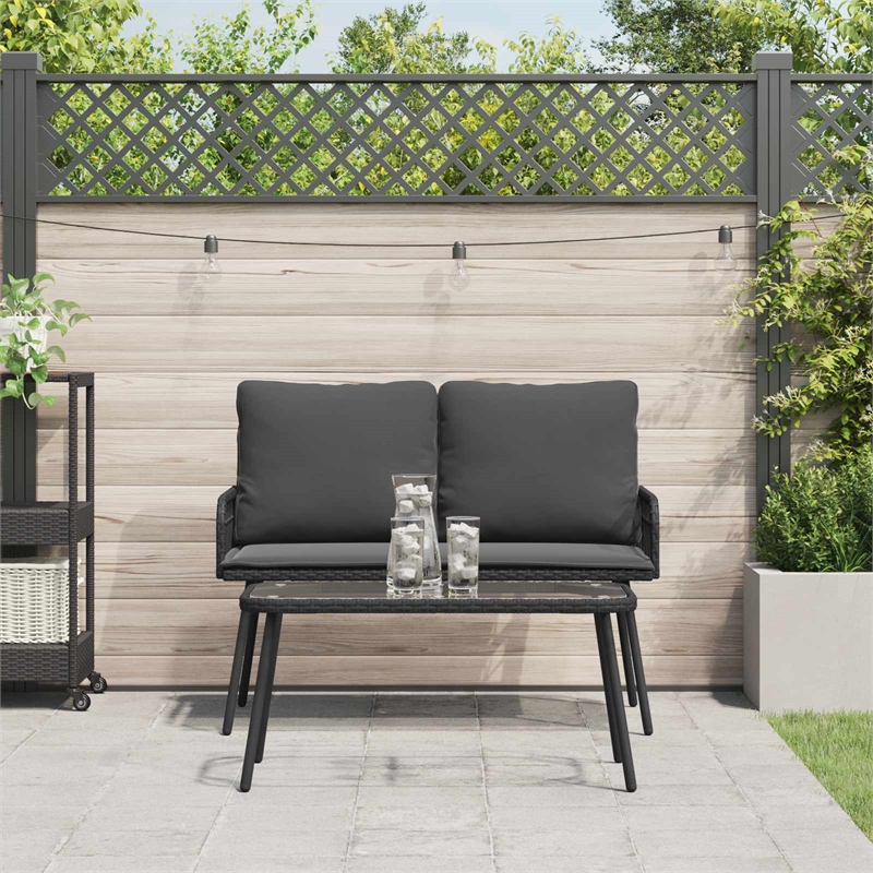 Bowery Hill Poly Rattan Garden Dining Set with Cushions in Black