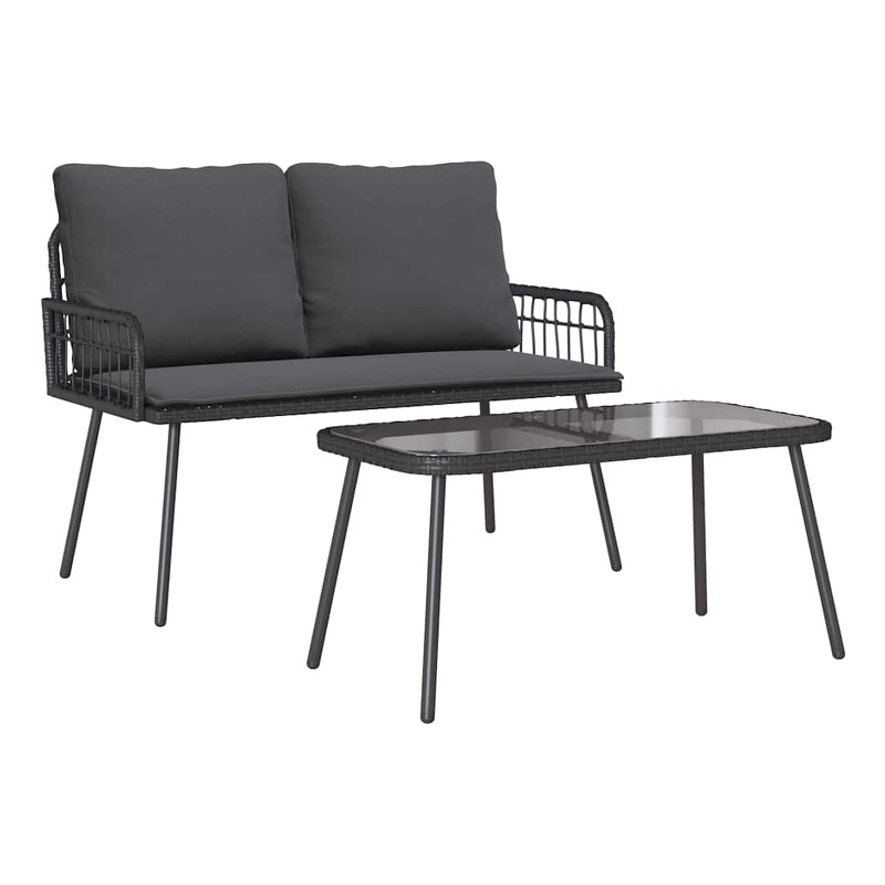 Bowery Hill Poly Rattan Garden Dining Set with Cushions in Black