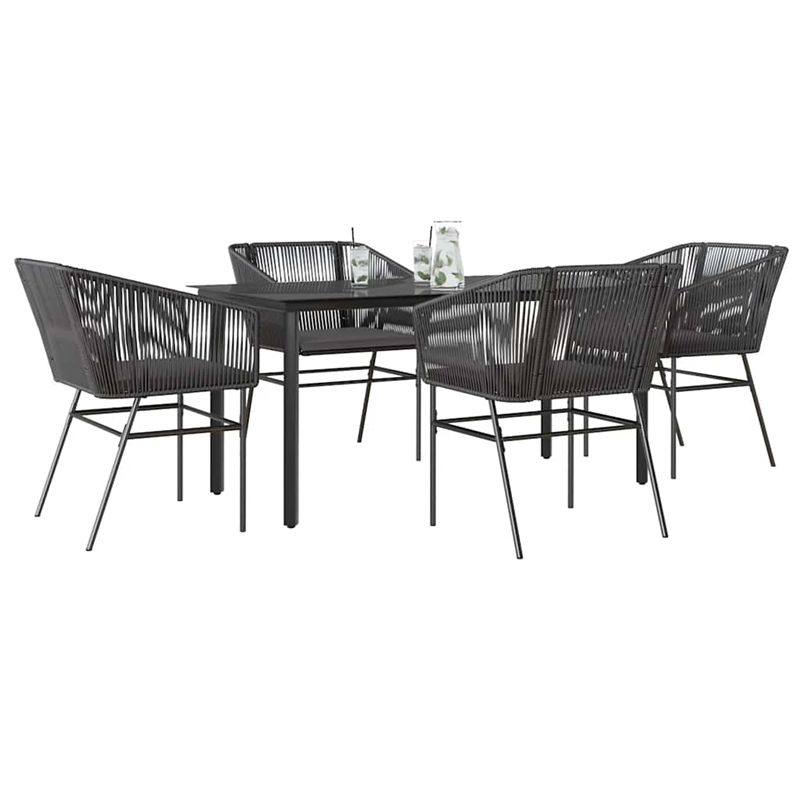 Bowery Hill Contemporary 5 Piece Poly Rattan Garden Dining Set in Black