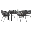 Bowery Hill Contemporary 5 Piece Poly Rattan Garden Dining Set in Black
